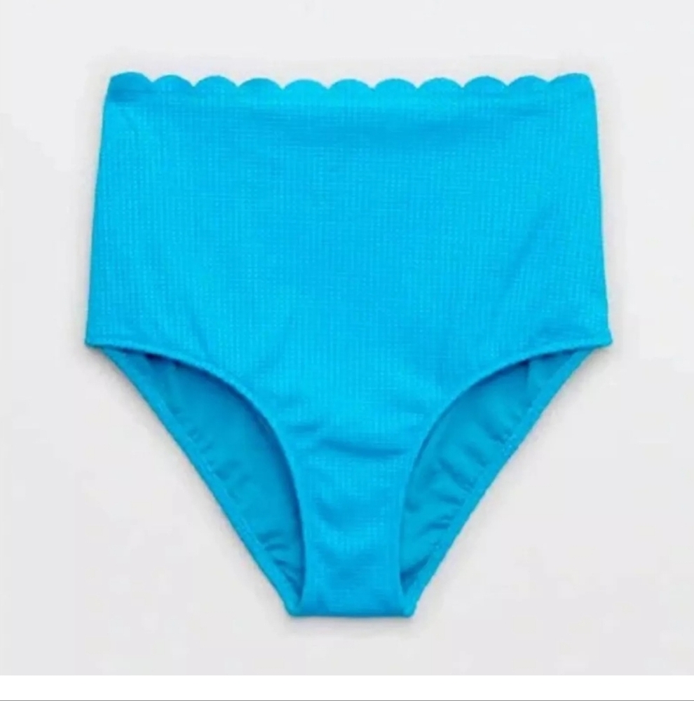 Aerie Waffle Scalloped High Waisted Full Coverage Bikini